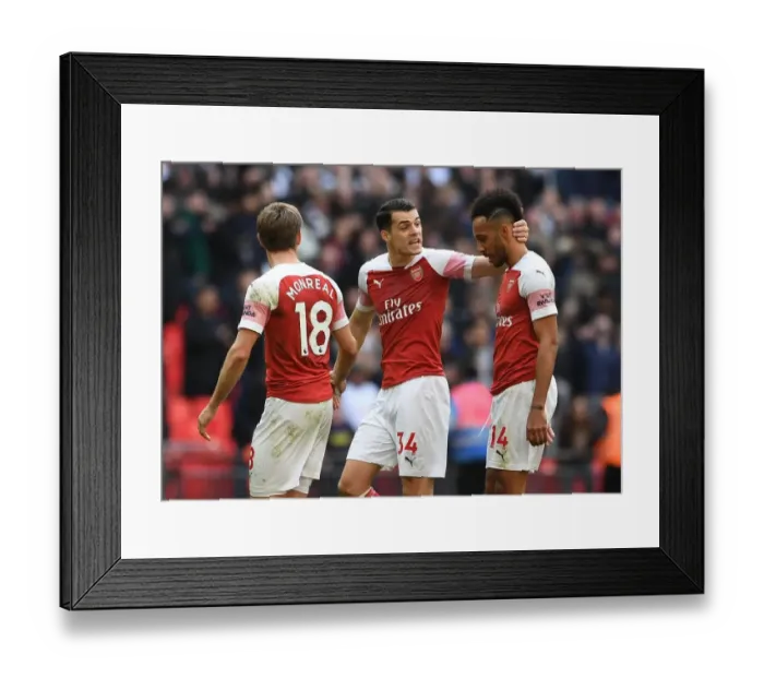 Framed Print : Consolation: Xhaka Comforts Aubameyang After Arsenal's Loss to Tottenham
