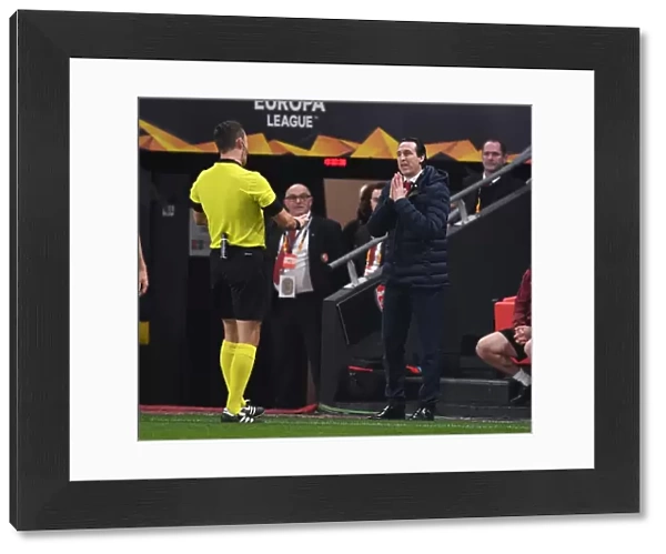 Unai Emery Protests Referee Decision During Stade Rennais vs. Arsenal Europa League Clash