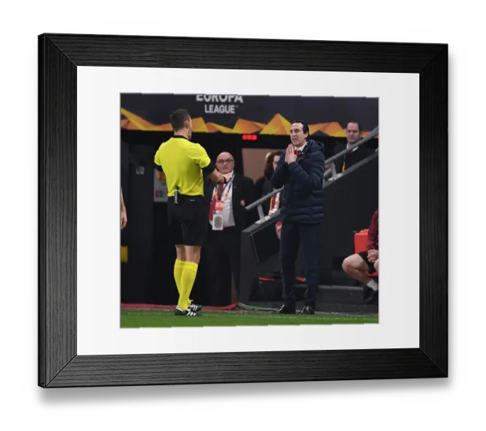Framed Print : Unai Emery Protests Referee Decision During Stade Rennais vs. Arsenal Europa League Clash Framed Print : Unai Emery Protests Referee Decision During Stade Rennais vs. Arsenal Europa League Clash