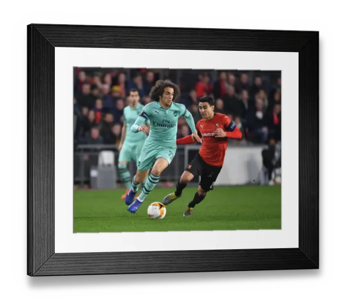 Framed Print : Guendouzi vs. Andre: A Fiery Europa League Showdown at Stade Rennais (Arsenal vs. Stade Rennes, 2018-19)