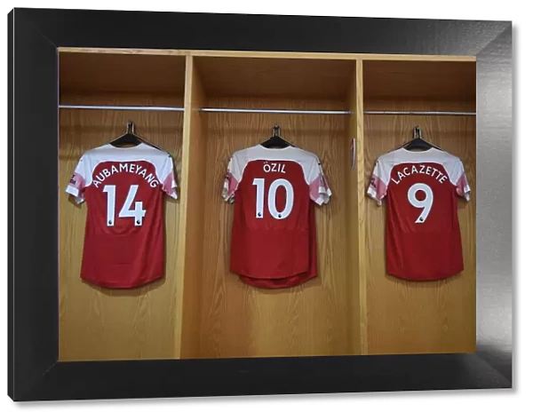 Arsenal Stars Jerseys: Aubameyang, Ozil, and Lacazette in the Changing Room (Arsenal vs Manchester United, 2018-19)