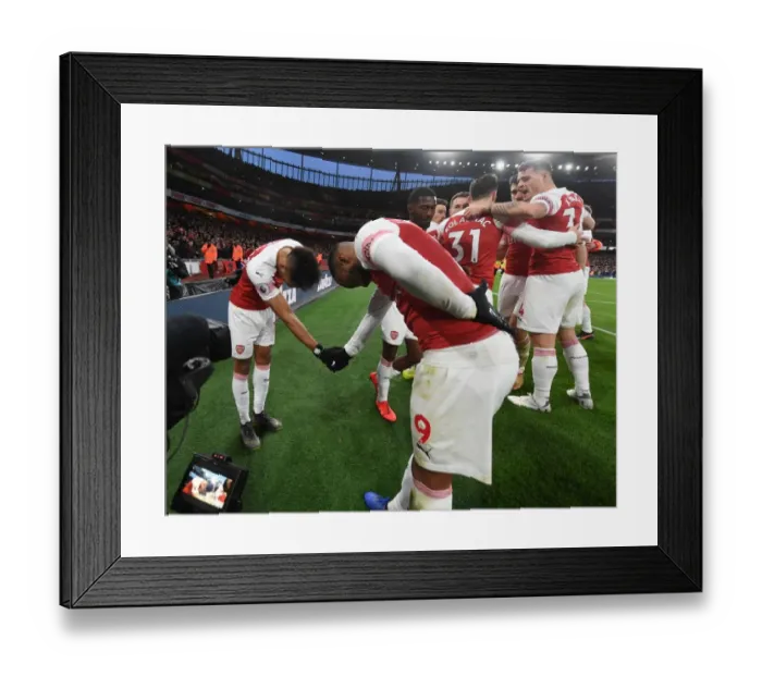 Framed Print : Arsenal's Aubameyang and Lacazette Celebrate Goals Against Manchester United (2018-19)
