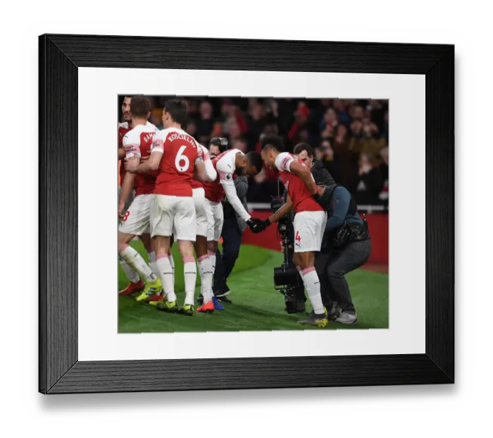 Framed Print : Pierre-Emerick Aubameyang celebrates scoring Arsenals 2nd goal with Alexandre Lacazette