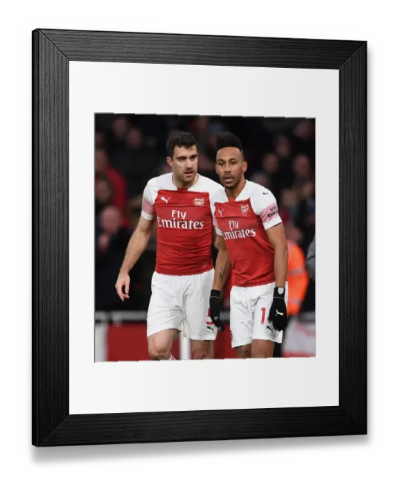 Framed Print : Pierre-Emerick Aubameyang and Sokratis (Arsenal) Framed Print : Pierre-Emerick Aubameyang and Sokratis (Arsenal)