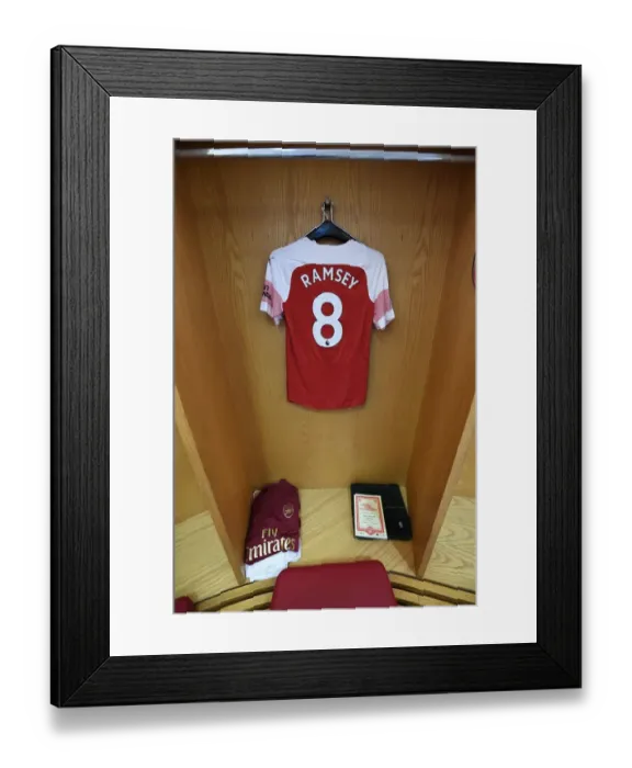 Framed Print : Aaron Ramsey's Arsenal Jersey Before Arsenal vs Manchester United, Premier League 2018-19