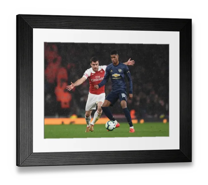 Framed Print : Clash at the Emirates: Sokratis vs. Marcus Rashford, Arsenal vs. Manchester United, Premier League