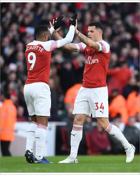 Xhaka and Lacazette Celebrate Goal: Arsenal vs Manchester United, Premier League 2018-19