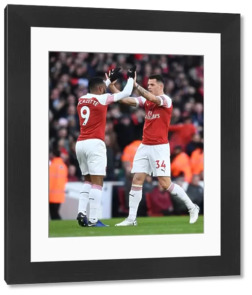 Xhaka and Lacazette Celebrate Goal: Arsenal vs Manchester United, Premier League 2018-19