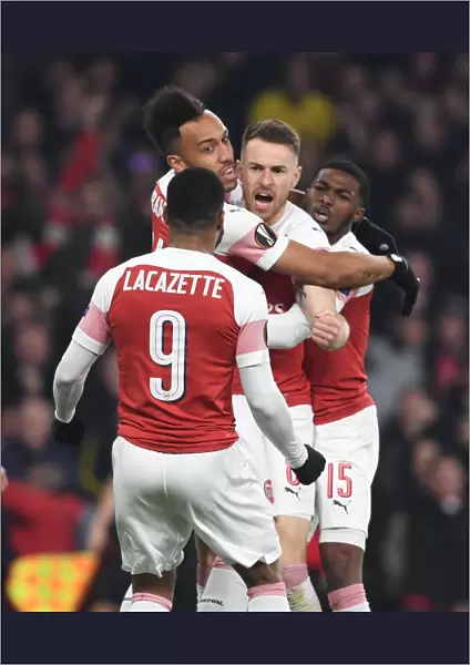 Arsenal Celebrate Aubameyang's Goal: Arsenal FC vs Stade Rennais, UEFA Europa League 2018-19