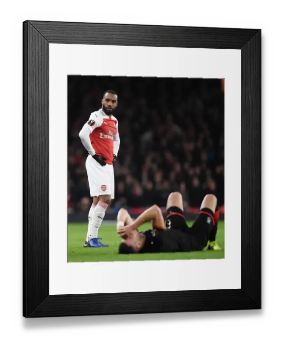 Framed Print : Arsenal's Alex Lacazette in Action against Stade Rennais in UEFA Europa League Round of 16 (2018-19)