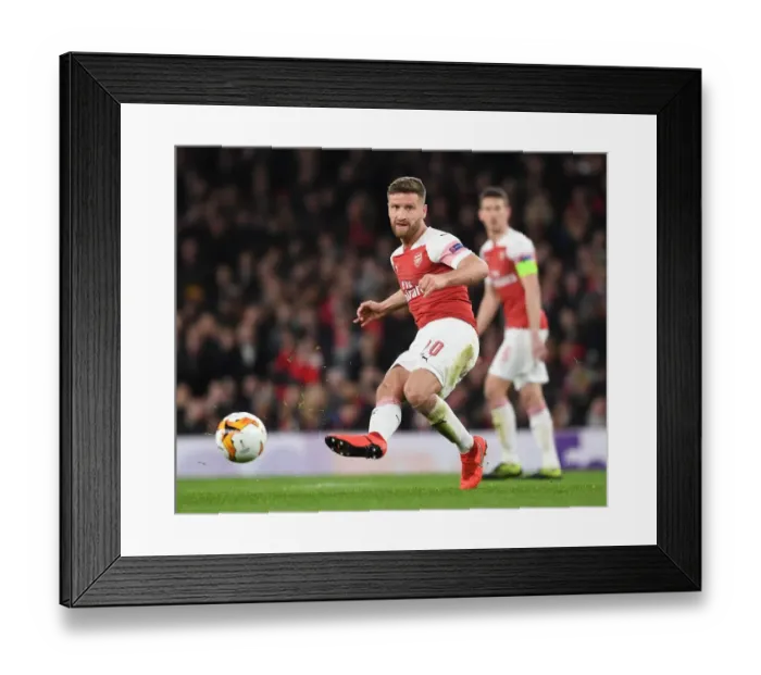 Framed Print : Arsenal's Mustafi in Europa League Action: Arsenal vs Stade Rennais (2018-19)