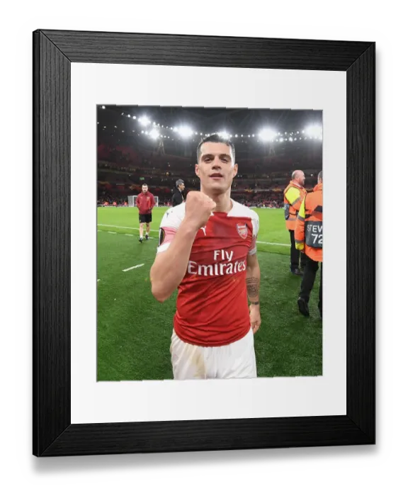 Framed Print : Granit Xhaka's Celebration: Arsenal Secures Europa League Victory over Stade Rennais Framed Print : Granit Xhaka's Celebration: Arsenal Secures Europa League Victory over Stade Rennais