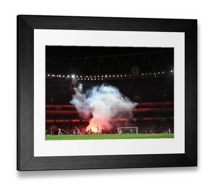 Framed Print : Arsenal vs. Stade Rennais: Europa League Showdown Disrupted by Flares Framed Print : Arsenal vs. Stade Rennais: Europa League Showdown Disrupted by Flares