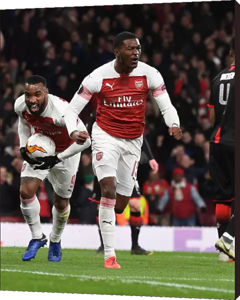 Arsenal Celebrate Ainsley Maitland-Niles and Alex Lacazette's Goals: Europa League Second Leg vs Stade Rennais (2018-19)