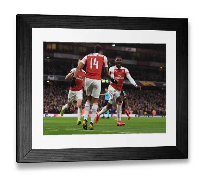 Framed Print : Arsenal Double Trouble: Maitland-Niles and Aubameyang's Europa League Goal Celebration Framed Print : Arsenal Double Trouble: Maitland-Niles and Aubameyang's Europa League Goal Celebration