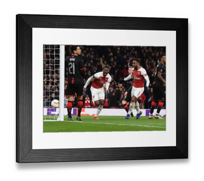 Framed Print : Arsenal's Maitland-Niles and Lacazette: Celebrating Goals in Europa League Victory (2018-19)