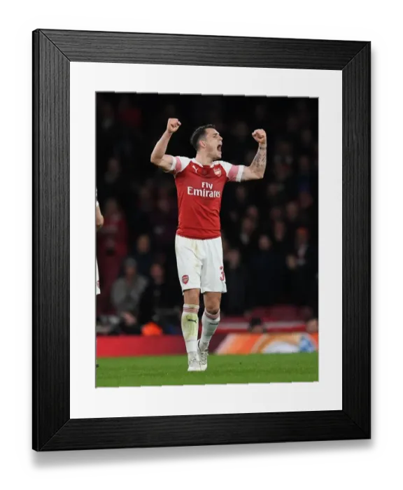 Framed Print : Granit Xhaka's Emotional Celebration: Arsenal Advance to Europa League Quarterfinals vs Stade Rennais Framed Print : Granit Xhaka's Emotional Celebration: Arsenal Advance to Europa League Quarterfinals vs Stade Rennais