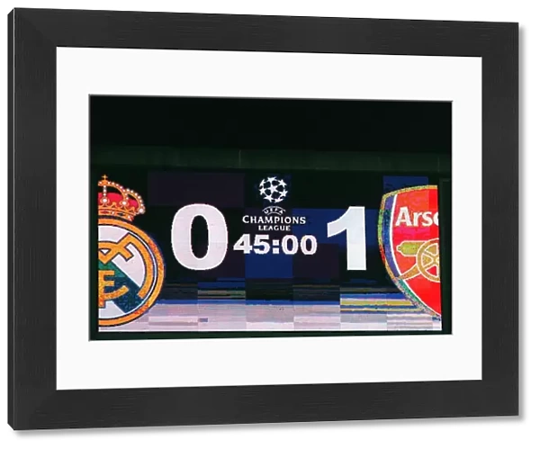 The scoreboard at full time. Real Madrid 0: 1 Arsenal. UEFA Champions League