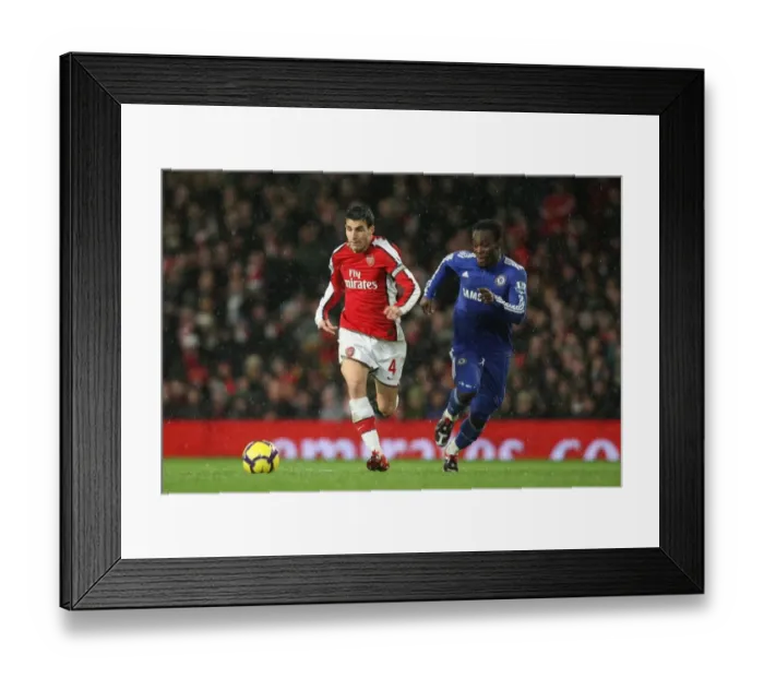 Framed Print : Cesc Fabregas (Arsenal) Michael Essien (Chelsea). Arsenal 0: 3 Chelsea, Barclays Premier League