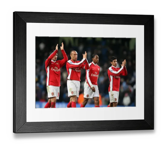 Framed Print : (L>R) Fran Merida, Mikael Silvestre, Sanchez Watt and Carlos Vela (Arsenal) clap the fans after the match. Manchester City 3: 0 Arsenal. Carlin Cup 5th Round. City of Manchester Stadium, 2 / 12 / 09. Credit : Arsenal Football Club Framed Print : (L>R) Fran Merida, Mikael Silvestre, Sanchez Watt and Carlos Vela (Arsenal) clap the fans after the match. Manchester City 3: 0 Arsenal. Carlin Cup 5th Round. City of Manchester Stadium, 2 / 12 / 09. Credit : Arsenal Football Club
