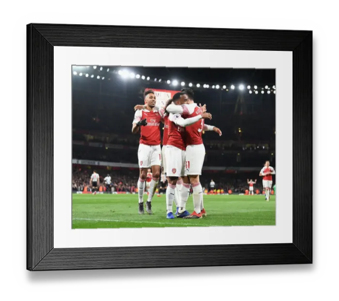 Framed Print : Arsenal's Lacazette, Aubameyang, and Kolasinac Celebrate Goals Against Newcastle United (April 2019)