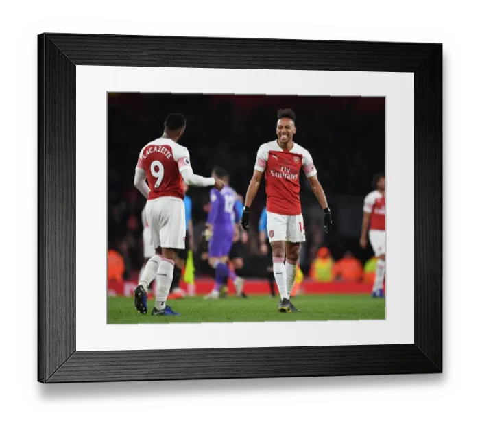 Framed Print : Arsenal's Lacazette and Aubameyang Celebrate Victory over Newcastle United in the Premier League