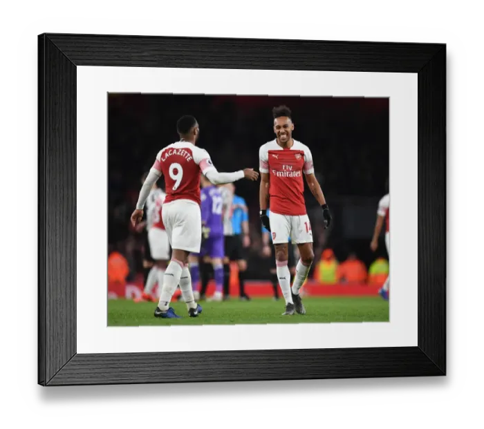 Framed Print : Arsenal's Lacazette and Aubameyang: Celebrating Glory over Newcastle United in the Premier League