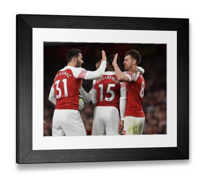 Framed Print : Arsenal's Ramsey and Kolasinac Celebrate Goal Against Newcastle United