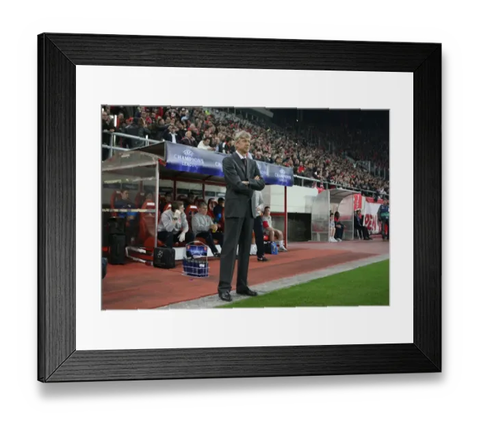 Framed Print : Arsene Wenger Leads Arsenal to Victory: Olympiacos 0-1, UEFA Champions League, Group H, 2009