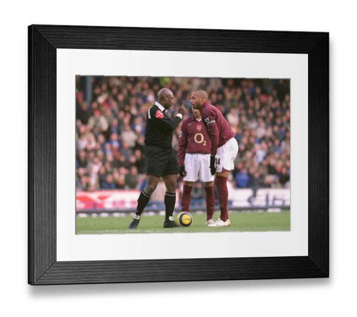 Framed Print : Thierry Henry (Arsenal) is told to wait for the whistle by Referee U. Rennie Framed Print : Thierry Henry (Arsenal) is told to wait for the whistle by Referee U. Rennie