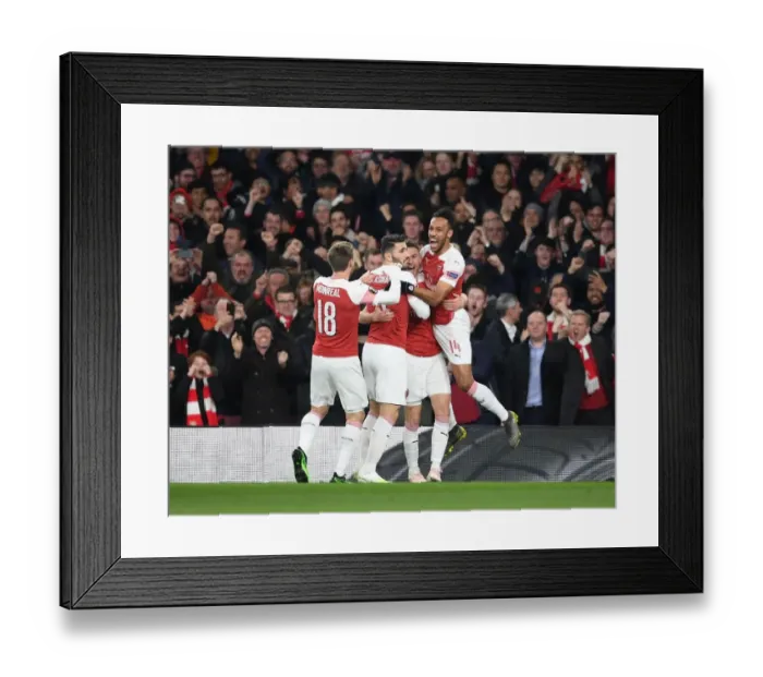 Framed Print : Arsenal Celebrate Aaron Ramsey's Goal Against Napoli in Europa League Quarterfinal Framed Print : Arsenal Celebrate Aaron Ramsey's Goal Against Napoli in Europa League Quarterfinal