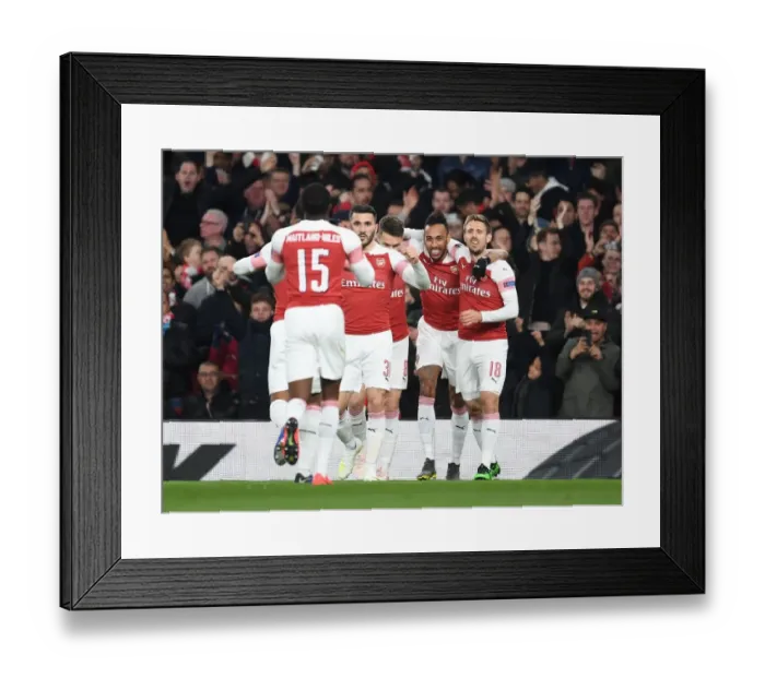 Framed Print : Arsenal Celebrate First Goal Against Napoli in Europa League Quarterfinal Framed Print : Arsenal Celebrate First Goal Against Napoli in Europa League Quarterfinal