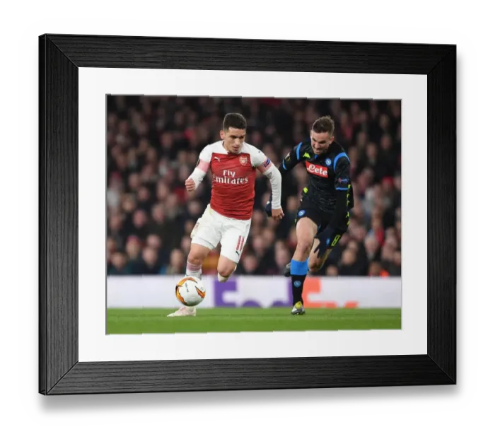 Framed Print : Arsenal vs. Napoli: Lucas Torreira Breaks Past Fabian Ruiz in Europa League Quarterfinal Clash Framed Print : Arsenal vs. Napoli: Lucas Torreira Breaks Past Fabian Ruiz in Europa League Quarterfinal Clash
