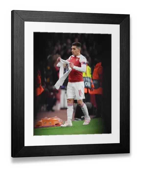Framed Print : Arsenal vs. S.S.C. Napoli: Lucas Torreira Scores in Europa League Quarterfinal First Leg (April 2019)