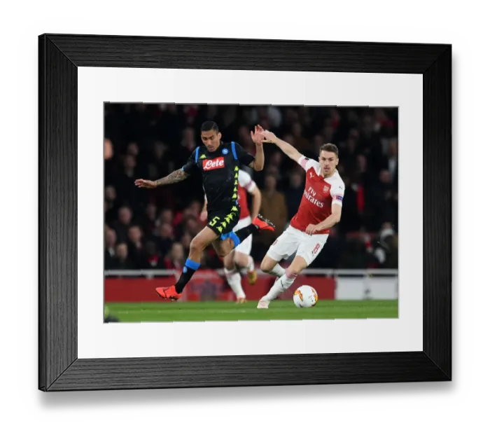 Framed Print : Ramsey vs. Allan: A Midfield Battle of Europa League Titans - Arsenal vs. Napoli