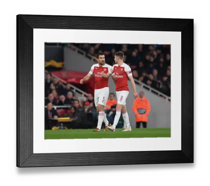 Framed Print : Arsenal's Sokratis and Ramsey in Action: Arsenal vs. Napoli, Europa League Quarterfinals (2018-19) Framed Print : Arsenal's Sokratis and Ramsey in Action: Arsenal vs. Napoli, Europa League Quarterfinals (2018-19)