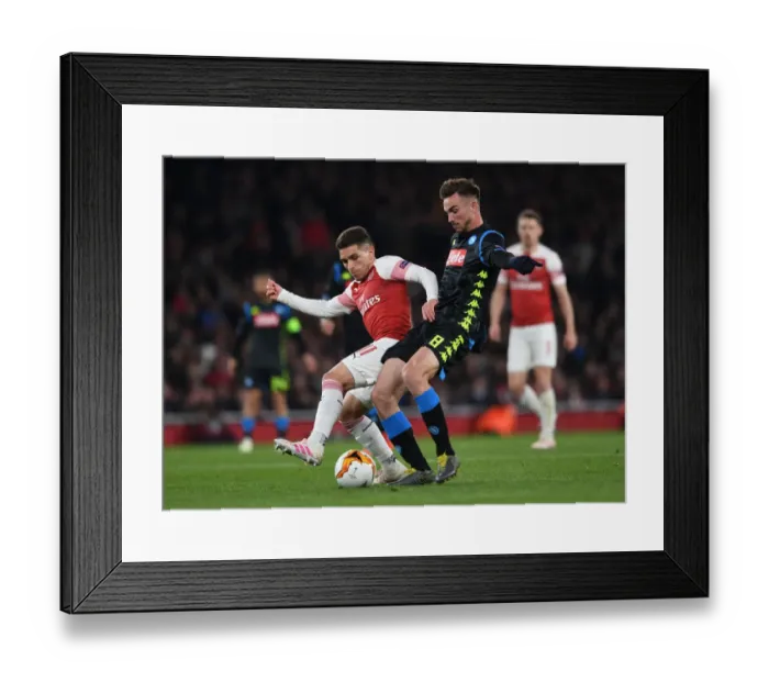 Framed Print : Torreira vs. Fabian Ruiz: A Midfield Showdown in Arsenal vs. Napoli UEFA Europa League Quarterfinal