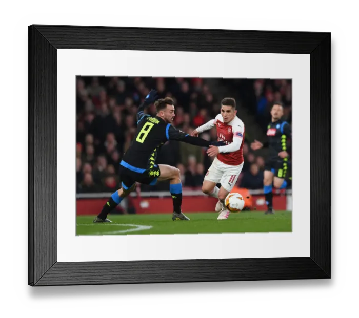 Framed Print : Torreira vs. Ruiz: A Midfield Showdown in Arsenal's Europa League Battle against Napoli Framed Print : Torreira vs. Ruiz: A Midfield Showdown in Arsenal's Europa League Battle against Napoli