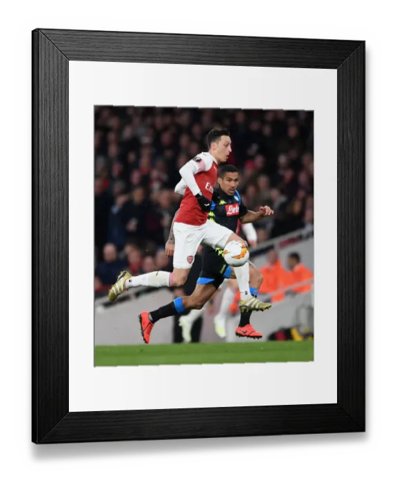 Framed Print : Arsenal vs. Napoli: Mesut Ozil Clashes with Allan in Europa League Quarterfinal