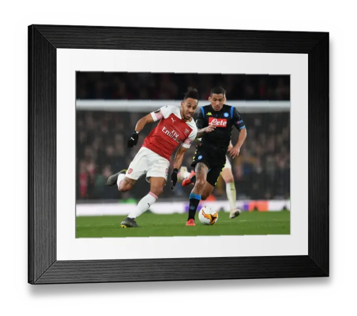 Framed Print : Arsenal vs. Napoli: Aubameyang Clashes with Allan in Europa League Quarterfinal