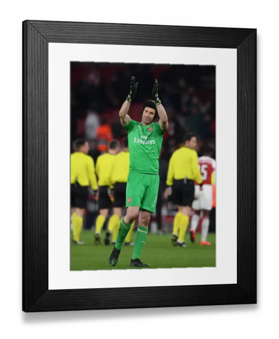 Framed Print : Arsenal's Petr Cech Celebrates Quarter-Final Win Against Napoli in Europa League Framed Print : Arsenal's Petr Cech Celebrates Quarter-Final Win Against Napoli in Europa League