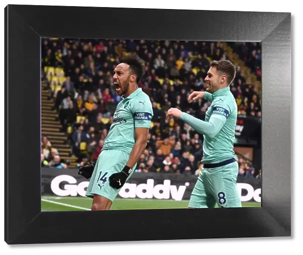 Arsenal's Aubameyang and Ramsey: Celebrating a Goal Against Watford (2018-19)