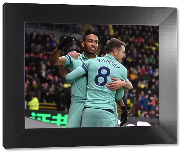Arsenal: Aubameyang and Ramsey Celebrate Goal Against Watford (2018-19)