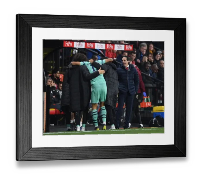 Framed Print : Unai Emery Celebrates Aubameyang's Goal: Arsenal's Victory at Watford (2018-19) Framed Print : Unai Emery Celebrates Aubameyang's Goal: Arsenal's Victory at Watford (2018-19)