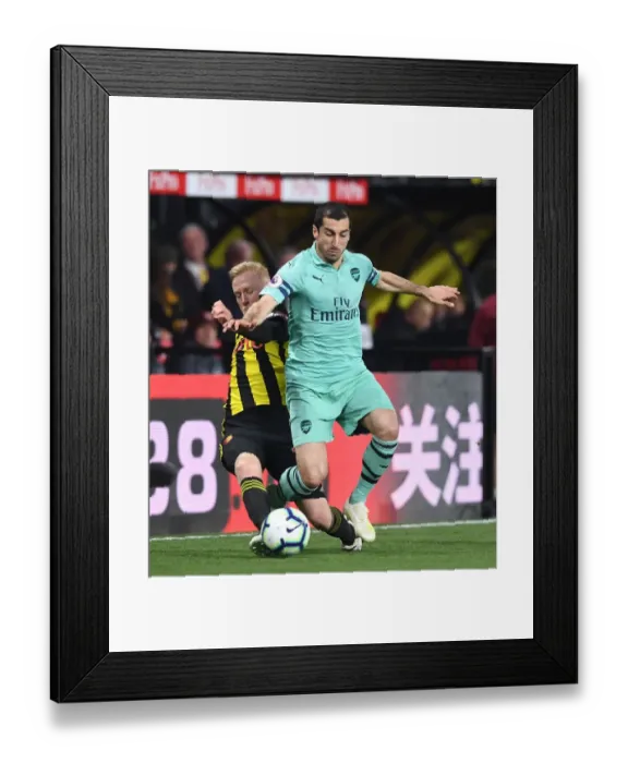 Framed Print : Mkhitaryan Breaks Past Hughes: Watford vs Arsenal, Premier League 2018-19