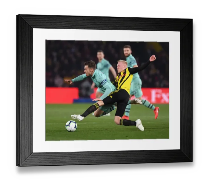 Framed Print : Ramsey Breaks Past Hughes: Watford vs. Arsenal, Premier League 2018-19