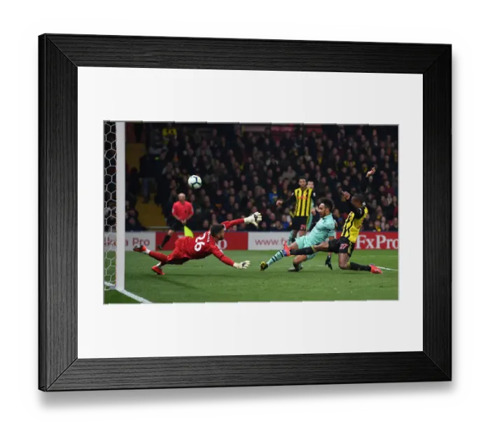 Framed Print : Aubameyang's Missed Opportunity: Watford vs. Arsenal, Premier League 2018-19