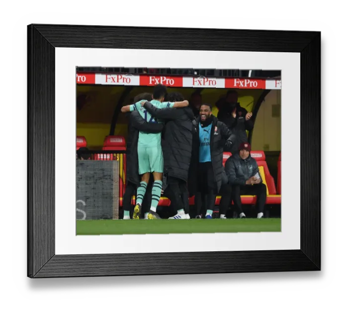 Framed Print : Arsenal's Aubameyang Scores, Lacazette Congratulates: Watford vs Arsenal, Premier League 2018-19 Framed Print : Arsenal's Aubameyang Scores, Lacazette Congratulates: Watford vs Arsenal, Premier League 2018-19