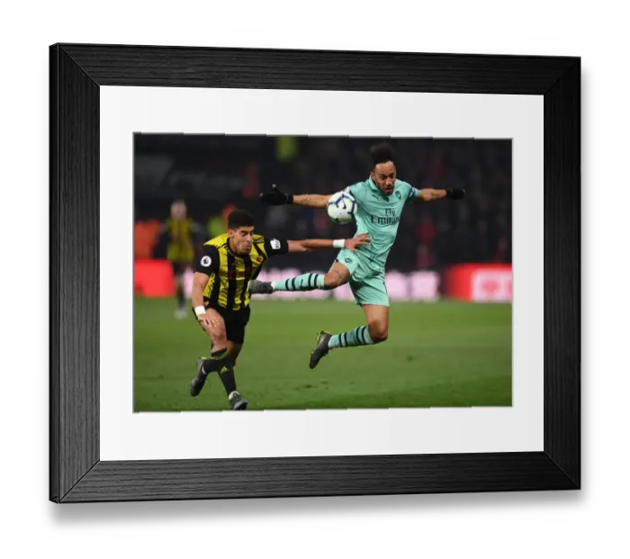 Framed Print : Aubameyang Fouls by Masina: Watford vs. Arsenal, Premier League 2018-19