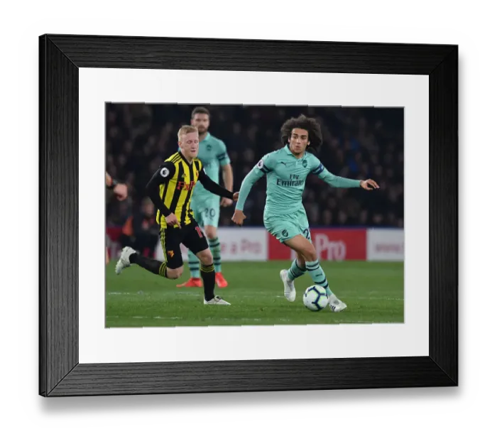 Framed Print : Guendouzi vs Hughes: Intense Battle in Watford v Arsenal Premier League Clash